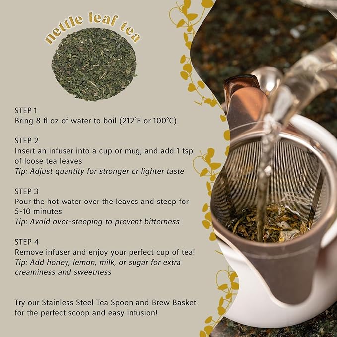 Nettle Leaf Tea – Pure Bulgarian Loose Leaf Herbal Tea – Support Healthy Skin, Reduce Inflammation & Boost Immune System – Resealable 4.4oz Bag (Makes 50 Cups) – The Elegant Elephant
