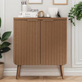 23.6" Wood Fluted Sideboard with 2 Doors, Modern Small Buffet Cabinet with Shelves, Multi-Space Storage Credenza Kitchen for Entryway, Dining & Living Room, Walnut