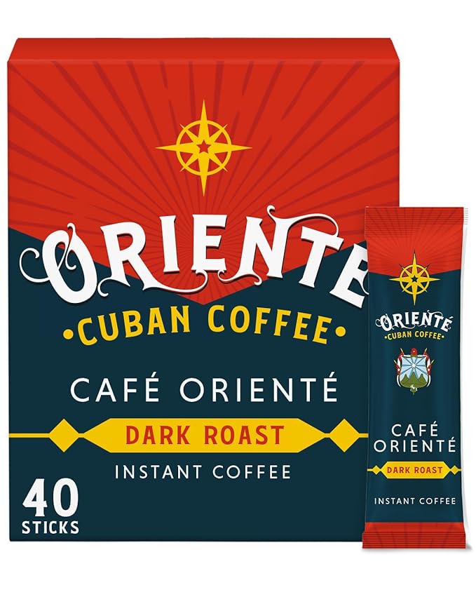 Oriente Dark Roast Instant Coffee, 40 ct, Authentic Cuban Coffee Inspired Style, 100% Arabica Coffee, Instant Hot or Iced - Just add water