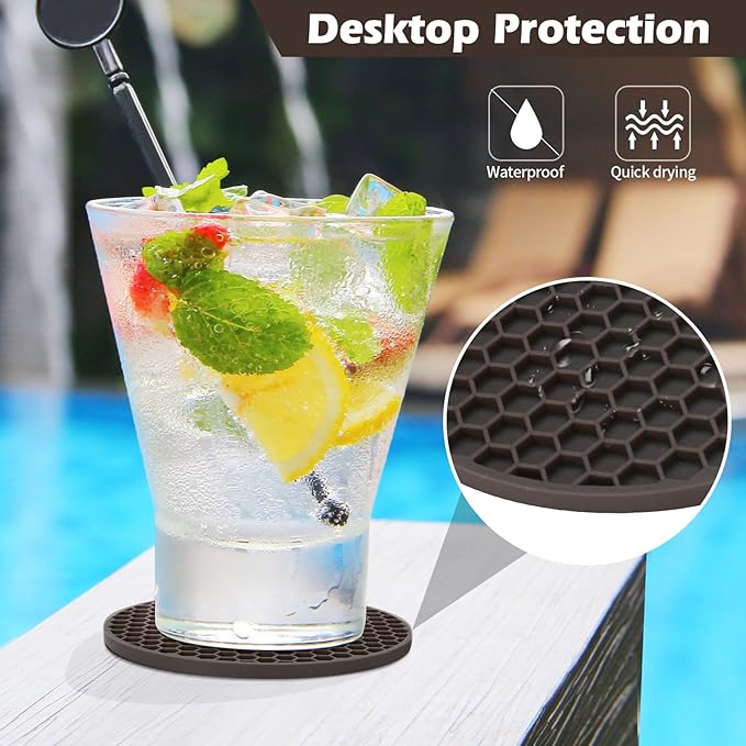 Silicone Coasters Set of 16 with Holder, Drinks Coasters, Coffee, Anti-Slip, Non-Stick, Anti-Overflow Tabletop Protection and Decor (Coffee, 16 Pcs)
