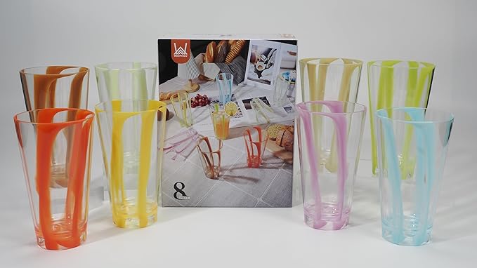 22 oz Plastic Drinking Glasses, Parties Tall Tumblers, Premium Quality Durable BPA-Free Water Tumblers, Dishwasher-Safe, Stackable Cups (Set of 8, Gift Box)