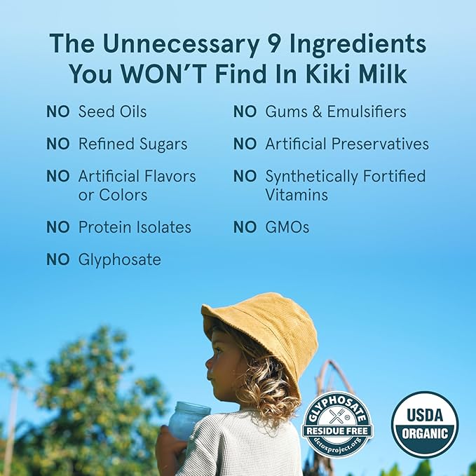 Kiki Milk Plant Based Milk - Organic Unsweetened Kiki Milk - Calcium & Magnesium Source - Gluten Free, Gum Free, GMO Free, Dairy Free, Soy Free, Glyphosate Free - Shelf Stable - (32 oz • Pack of 6)