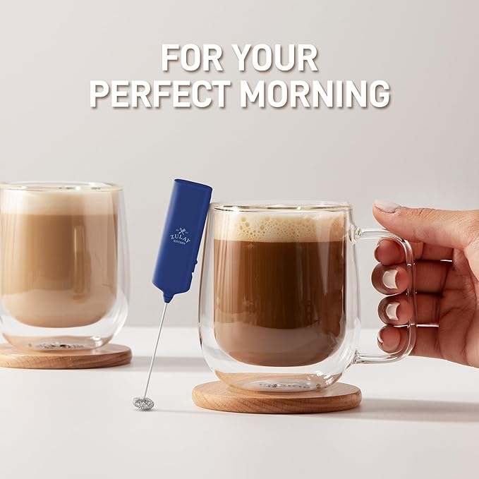 Mini & Mighty Milk Frother Wand – Powerful Handheld Coffee Frother, Battery Operated Drink Mixer – Compact Pocket Size – Detachable Whisk for Latte, Cappuccino, Matcha, Hot Chocolate – Navy Blue