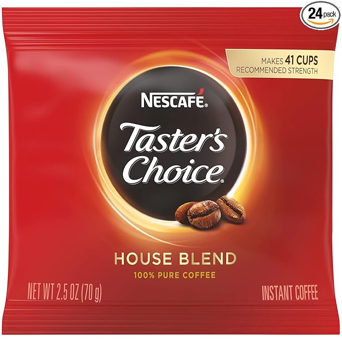 Nescafe Instant Coffee, Ground Coffee, Light Roast, Tasters Choice, 2.5 oz Pouch (Pack of 24)