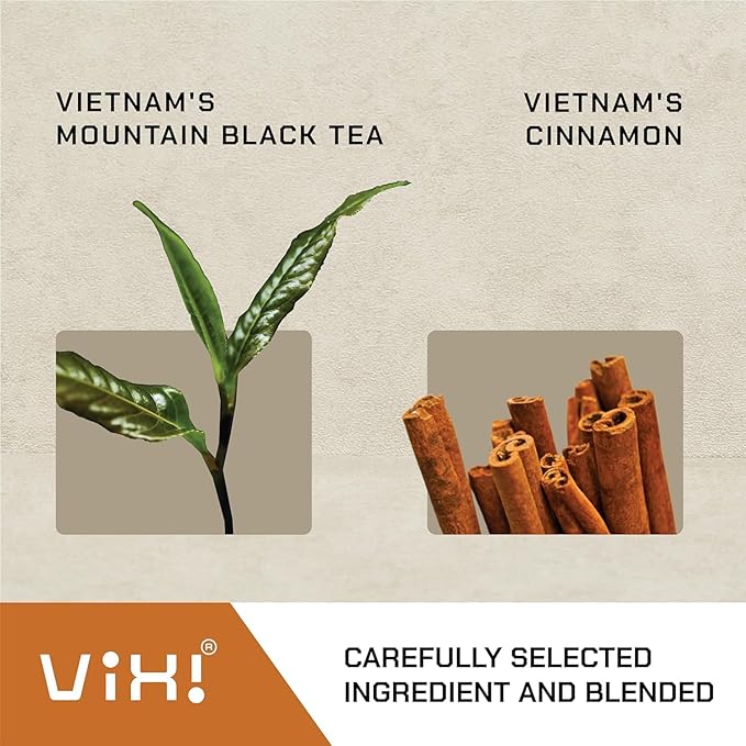 VIXI Flavored Cinnamon Black Tea Bag, Vietnam's Mountain Tea, 100 Counts, 100% Natural from Ancient Tee Tree, Cinnamon Blend Black Tee for Hot and Cold Brew (Vietnamese Taste, 7.0 Oz)