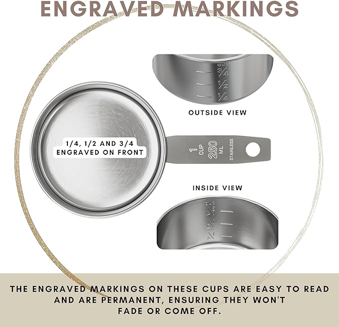 1 Cup Stainless Steel Measuring Cup | Sturdy Metal 250 ml | 240 cc | 8 oz | Single Cup for Wet and Dry Ingredients | Great for use as 1 Cup Dog Food Scoop - 12 PK