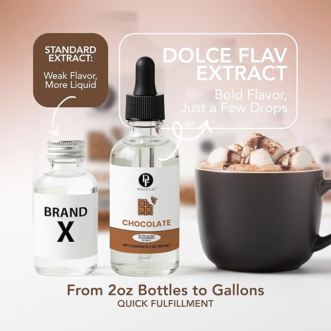 Dolce Flav Natural Chocolate Extract – 2 Ounce Water-Soluble Kosher, Sugar-Free, Concentrated Chocolate Flavor for Baking, Coffee, Ice Cream, Smoothies & Desserts, Includes Measured Dropper