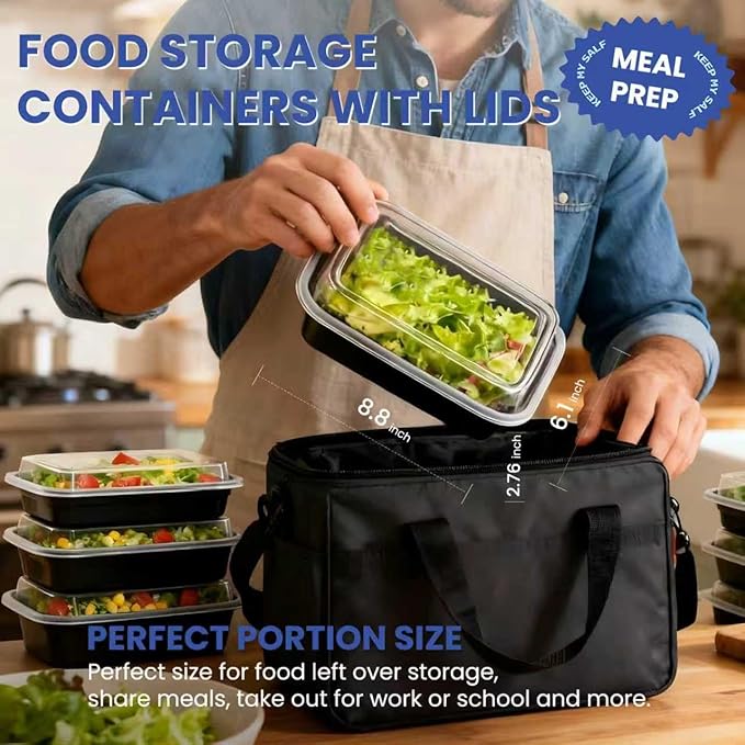 38oz 50 Pack Meal Prep Containers Reusable, Disposable Food Containers with Lids BPA Free, Microwave/Dishwasher/Freezer Safe To Go Containers for Thanksgiving