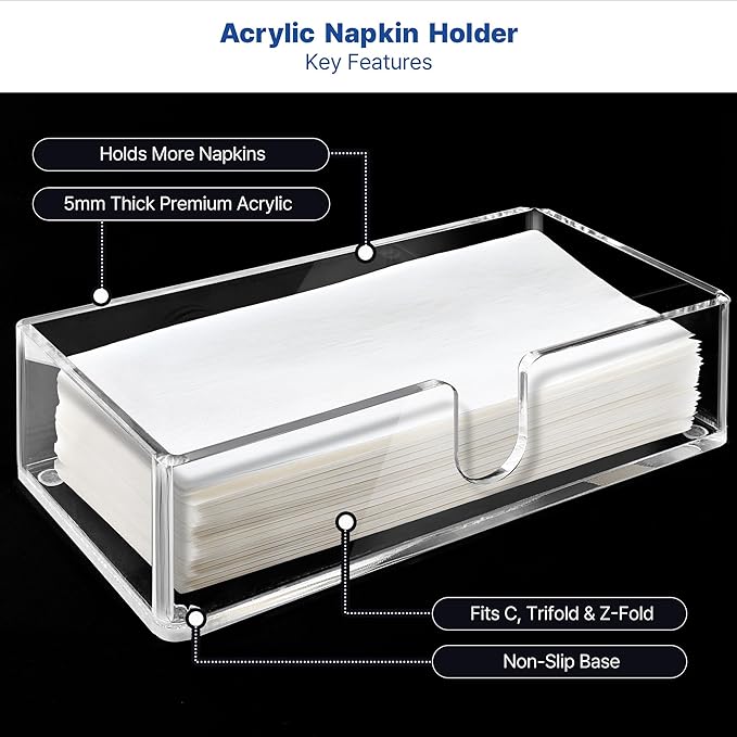 Acrylic Paper Towel Holder for Bathroom or Kitchen – Clear Countertop Dispenser for Trifold, Multifold, C-Fold Napkins, Disposable Hand Towels, Modern Napkin Tray, 9.85 x 4.75 x 2.75 Inch