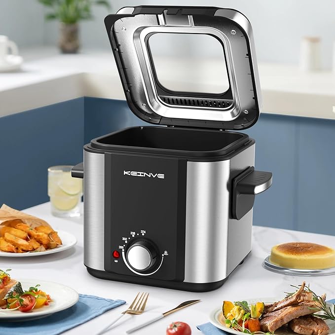 Electric Deep Fryer, 1.5 Liters Oil Capacity, Small Deep Fryer with Basket, Cool Touch Sides, Nonstick