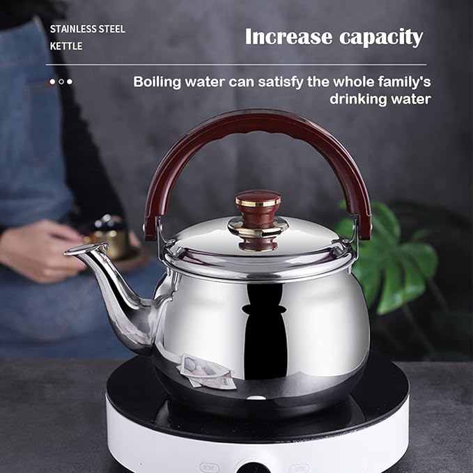 Tea kettle, Food Grade 304 Stainless Steel Tea Kettle for Stove top Whistling Teapot with Cool Touch Ergonomic Handle, Suitable for All Heat Sources(1L)