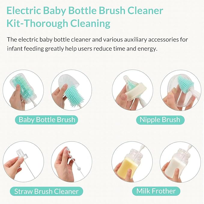 Electric Cleaning Brush with Bottle Brush & Milk Mixer, Rechargeable Electric Bottle Brush with 2 Speed Mode,Powerful Waterproof Bottle Cleaner Brush,A Must Have for Daily Life (Blue)
