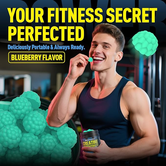 Creatine Monohydrate Gummies for Men & Women,5000MG Creatine Gummy Sugar Free. Boost Focus,Strength, and Endurance, Anti-Melting Formula, Vegan, Gluten-Free, Non-GMO,(Blueberry 90 ct)