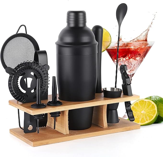 Bartender Kit 11-Piece Cocktail Shaker-Muddler for Cocktails 25oz Boston Shaker-Bar Accessories with Stylish Bamboo Stand Mix Drink Shaker kit Perfect Martini kit with Cocktail Recipes Booklet