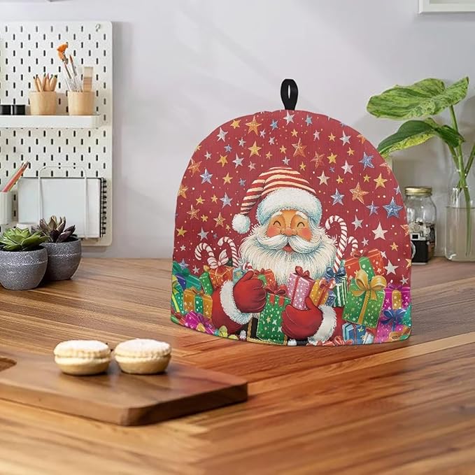 Santa Claus and Presents Kettle Cover Small Tea Pot Cozy Cover with Keep Warming Fashion Teapot Insulated Teapot Dust Protector Kitchen Accessories for Home Decorative Tea Kettle Dust Cover
