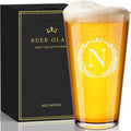 Personalized Beer Glasses Gifts for Men, 16 oz Pint Glasses Monogrammed A-Z Drinking Glass Cups Customized Gift, Unique Christmas Anniversary Birthday Gifts for Men Him Dad Brother Husband Grandpa (N)
