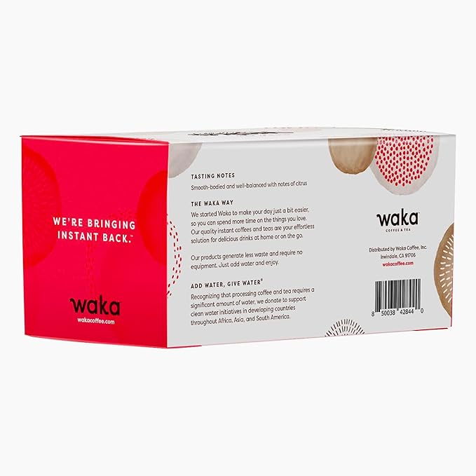 Waka Decaf Premium Instant Coffee — 100% Colombian Arabica Freeze Dried Beans — For Hot or Iced Coffee (Single-Serve, 50 ct)