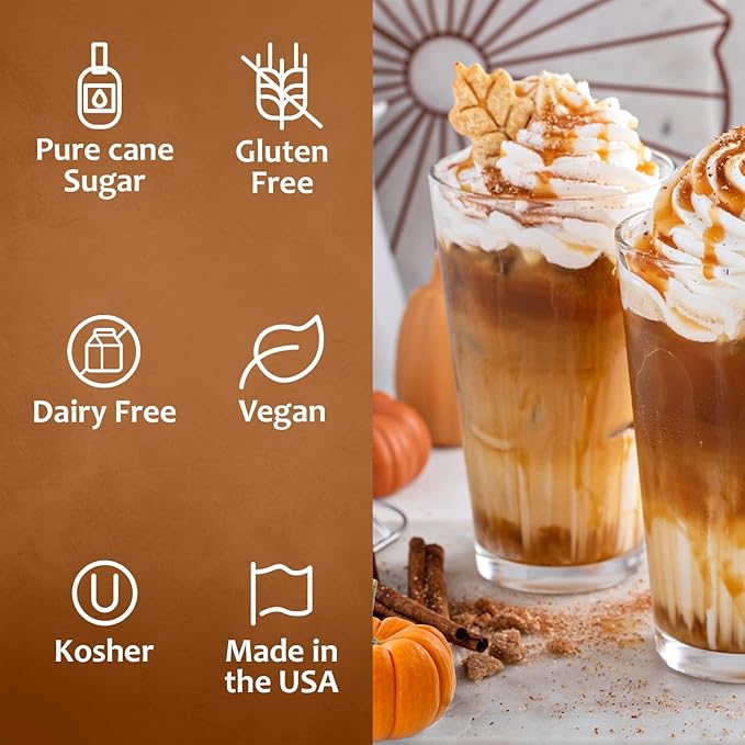 Syruvia Pumpkin Spice Coffee Syrup, Flavored Syrup for Drinks, Lattes, and Desserts – 25.4 fl oz, With Pump