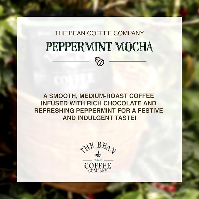The Bean Organic Coffee Company Peppermint Mocha, Medium Roast, Ground Coffee, 5-Pound Bag,Café molido tostado organico