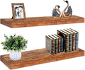 Long 36 Inch Floating Shelves - Rustic Floating Shelves for Wall with 1/5" Thicker Steel Brackets | Heavy Duty Farmhouse Wall Shelves | Solid wood Core | Rustic Wood Shelves for Bedroom Décor Set of 2