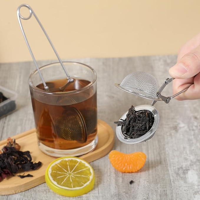 Snap Ball Tea Strainer, Tea Infuser with Handle Tea Mesh Infuser Snap Ball Strainer Steep Loose Leaf Tea Infuser Fine Mesh Ball Tea Filter Strainer for Spices and Seasonings