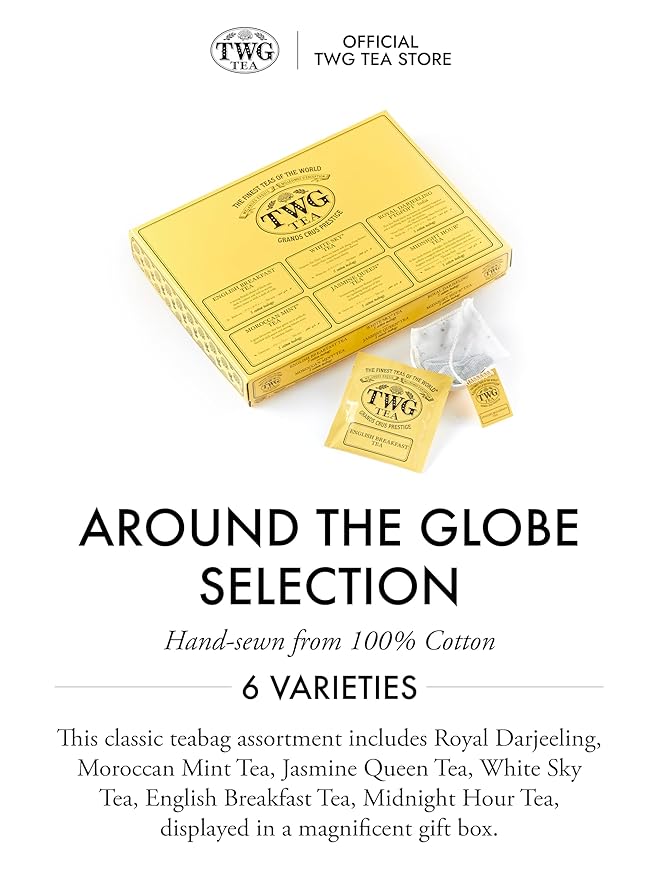 TWG Tea | Around the Globe Selection | 6 Varieties | Exclusive Tea Blends | 30 Hand Sewn Cotton Teabags | Gift Set