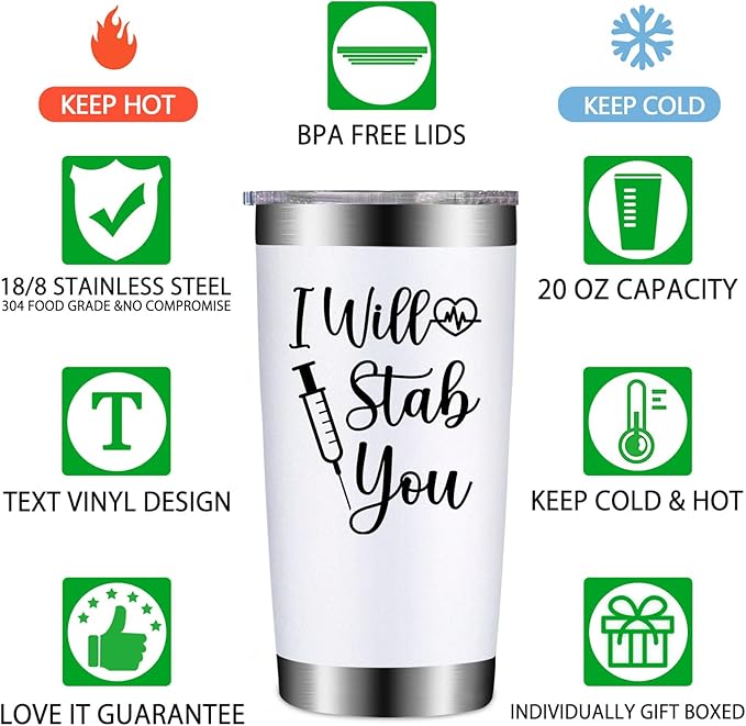 Nurse Appreciation Gifts for Women - Nurses Week Gift - School Nurse Graduation Present - 20oz I Will Stab You Tumbler