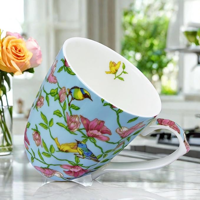 13oz Bone China Floral Mug Bone China Coffee Mugs Bone Teacup Christmas Mugs Birthday Gifts for Women Mom Friends Coworker
