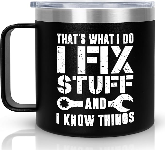 Christmas Funny Gifts for Men - 14 oz Stainless Steel Insulated Coffee Mug with Lid - Birthday Gifts for Dad from Daughter Son, Husband Birthday Gift Ideas, Funny Dad Gift for Grandpa