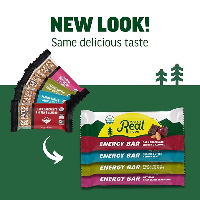 Kate’s Real Food Organic Granola Bars - Variety Pack (2.2 oz, Pack of 12) - Organic Energy Bars Made with Gluten Free Oats - Non GMO, Soy Free, Whole Grains, and All Natural