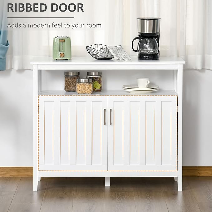 HOMCOM Sideboard Buffet Cabinet, Coffee Bar Cabinet with 2 Doors and Adjustable Shelves, Console Table for Kitchen Entryway Living Room, White