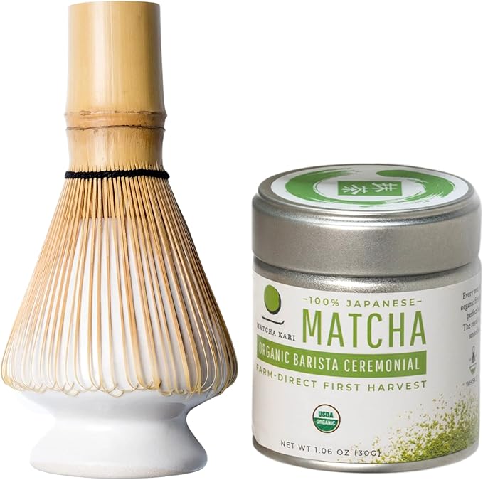 Dr. Weil Matcha Kari Mini Matcha Tea Set - White - Ceremonial Organic Matcha with Whisk & Holder