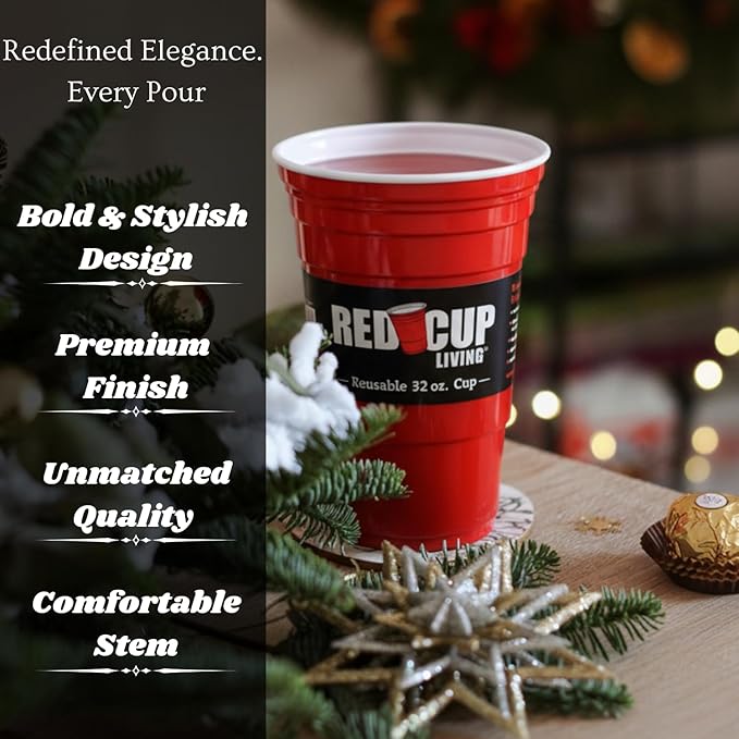Red Cup Living 32Oz Tumbler, Insulated Reusable Plastic Drinking Glasses, Summer Cup, Beer Stein, Travel Coffee Tumbler for Hot & Cold Drinks, Water Container Kitchen Cup, Party Essentials Pack of 4