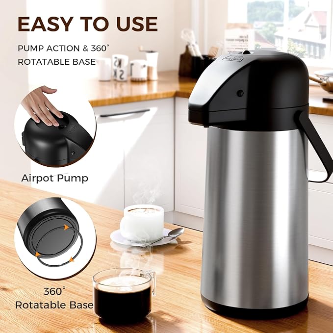 Coffee Carafe for Keeping Hot - Gezoss 85OZ / 2.5L Airpot Coffee Dispenser with Pump - Large Coffee Thermos for Hot Drinks Tea Liquid - Insulated Stainless Steel Hot Water Beverage Urn for Parties