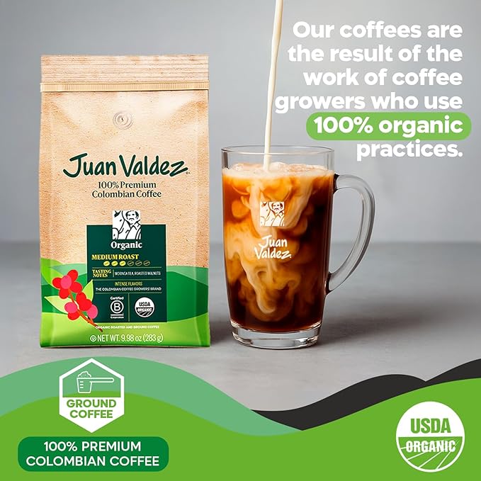 Juan Valdez Organic Ground Coffee, Balanced Roast 10 OZ - 100% Colombian Coffee USDA Organic Certified - 100% organic coffee free of chemicals in its cultivation process (Pack of 6)