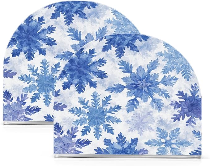 Watercolor Blue Snowflakes Napkin Holder for Table Paper Cocktail Napkin Holders for Kitchen Dinning Acrylic Dinner Napkin Dispenser for Dinner Home Decor Bar 2 Pack