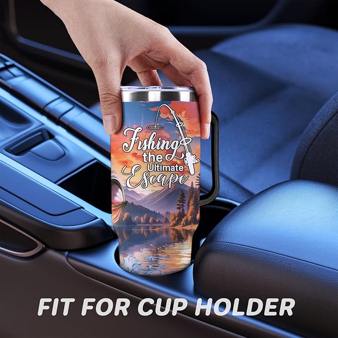 Fishing Gifts For Men 40oz Travel Tumbler for Fishings Lover Fathers Day Fishings Gift For Dad Grandpa Husband as Christmas Birthday Presents Fishing Lover Cup With Handle