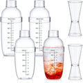 Uiifan 6 Pcs Plastic Cocktail Shaker Set 4 Pcs 17 oz 24 oz Hand Drink Mixer and 2 Ounce Cup with Measurements Mixing Tool for Bar Party Tea Coffee Milk