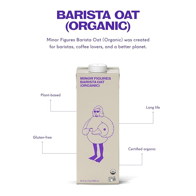 Minor Figures - Oat Milk - Organic - Barista Standard - 32 Oz - 6 Pack - Non-GMO - Plant-Based - Vegan - Dairy-Free - Shelf Stable - Unsweetened