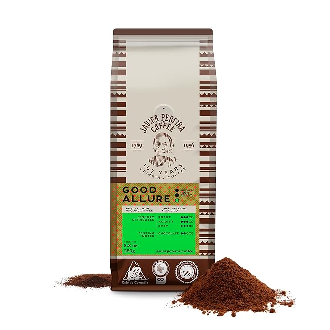 Javier Pereira Coffee - Good Allure Colombian Specialty Coffee – 100% Arabica – Medium Roast – Certified Café de Colombia – Ground – with white chocolate notes - 8.8 Oz