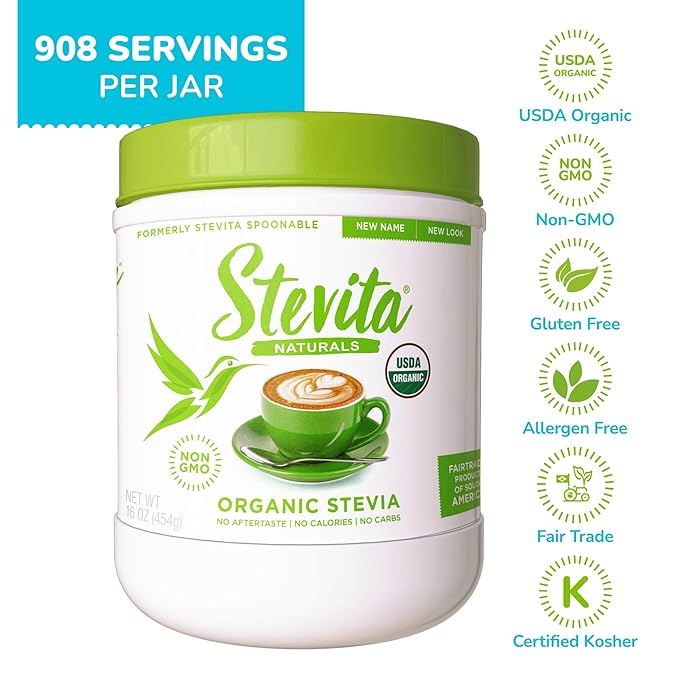 Stevita Organic Stevia - 16 oz, Pack of 2 - Stevia & Erythritol All-Natural Sweetener, No Calories - USDA Organic, Non-GMO, Vegan, Keto, Paleo, Gluten Free - 1816 Total Servings