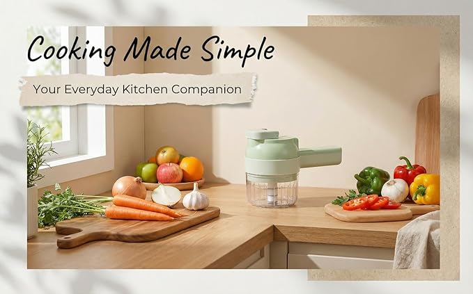 Multi functional vegetable slicers， chili ring and scallion slicer, vegetable slice, ginger, garlic slices, electric wireless food processor, portable charging device