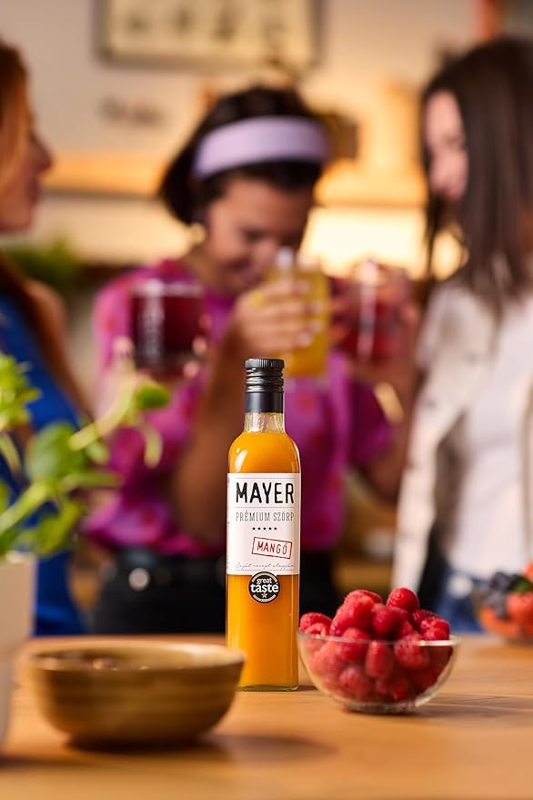 Mayer Mango Syrup for Drinks, Award-Winner, Premium Hungarian Fruit Syrup for Cocktails, Smoothies, Lemonade, Desserts - Crafted with 100% Real Fruits - Rich Taste, No Artificial Flavor, No Additives -Award Winning Artisanal Beverage 16 Oz, 1Pack