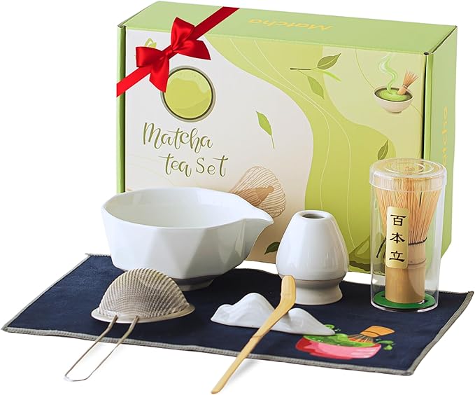 Matcha Whisk Set 8 Pcs Matcha Set with Matcha Bowl (Chawan), Matcha Whisk, Holder & Accessories – Complete Matcha Kit for Ceremony, Traditional Tea Set for Making Latte, Gift for Family & Friends