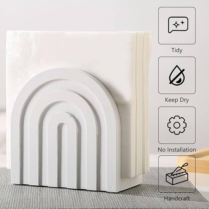 White Napkin Holders for Paper Napkins, Paper Napkin Holder for Table,Modern Wooden Napkins Holders for Table(5.5" x 2.9" x 5.5")
