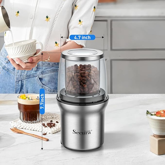 Coffee Grinder Electric Spice Herb Seeds Grinder with Two Glass Bowl, Dry and Wet Grinder
