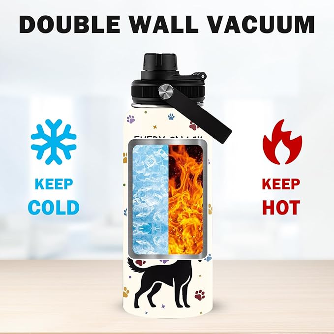 Dog Mom Gifts for Women, Dogs Lovers Gifts for Boys Girls, 32 oz Insulated Water Bottle, Stainless Steel Water Bottles, Cute Dog Paw Tumbler, Dogs Cup Gift for Birthday Christmas (1pcs)