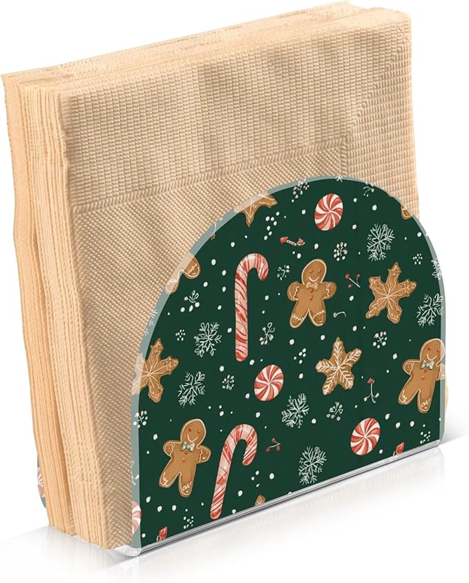 Christmas Gingerbread Snowflakes Napkin Holder for Table Paper Cocktail Napkin Holders for Kitchen Dinning Acrylic Dinner Napkin Dispenser for Dinner Home Decor Bar 1 Pack