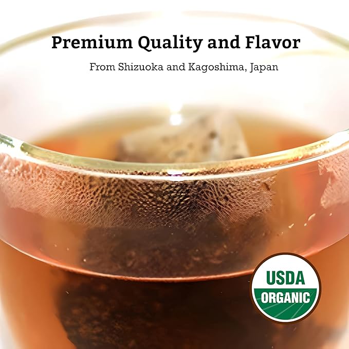 SUGIMOTO TEA Japanese Organic Hojicha Roasted Green Tea Bags 12 Count Pack of 1