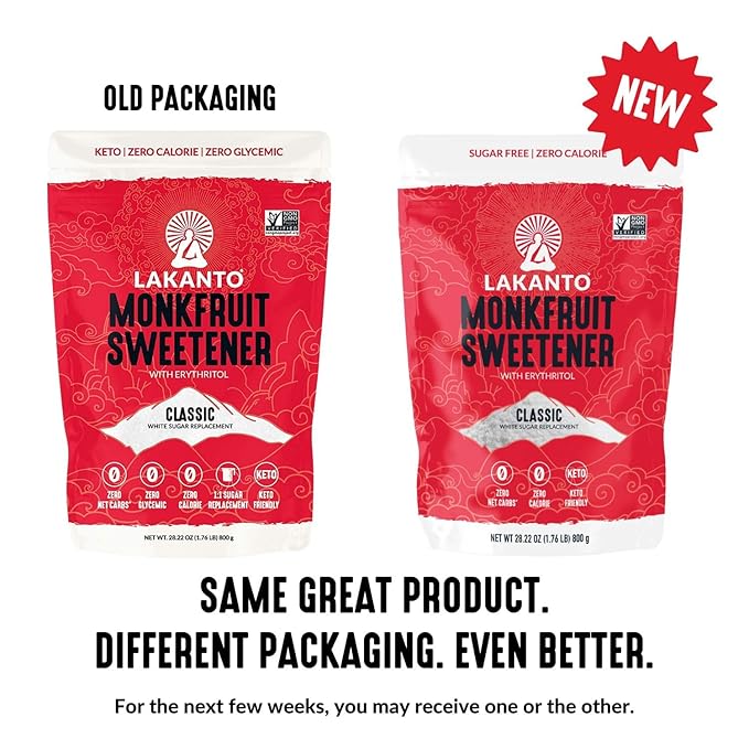 Lakanto Monk Fruit Sweetener with Erythritol, White Sugar Substitute, Monk Fruit Extract, Classic White Sugar Replacement for Baking, Coffee, Tea, Gluten Free, Low Carb, Non GMO, Keto, 1.76 LB Bag
